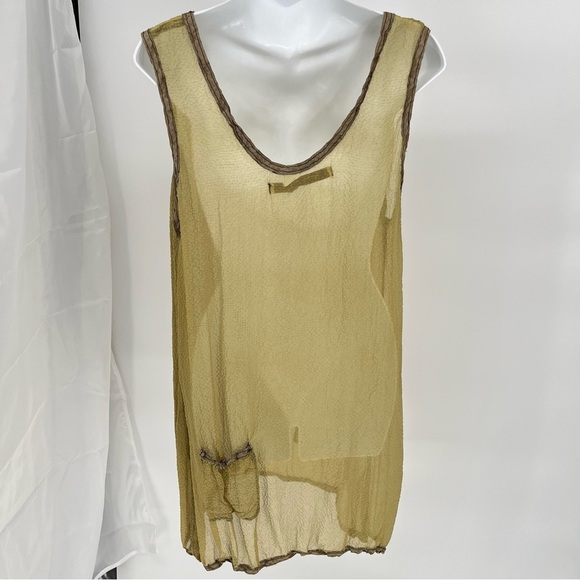 Cynthia Ashby Womens Sheer Green Silk Tulle Dress Size S Sleeveless Pockets - Picture 4 of 10